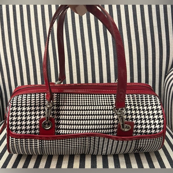 Ralph Lauren Handbags - Lauren Ralph Lauren Houndstooth Red Patent Trim Zip Satchel
